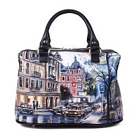Кожаный саквояж с рисунком города "Осенний Киев" ручной работы с рисунком и вышивкой на заказ
