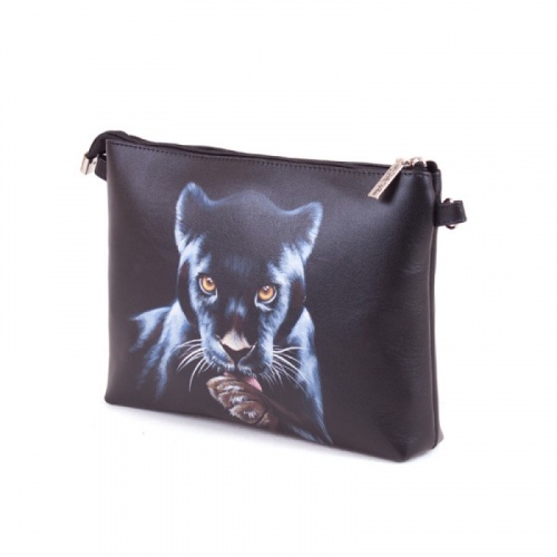 Женская кожаная сумка через плечо с рисунком ручной работы "Черная пантера" — кросс боди с принтом на заказ фото 2