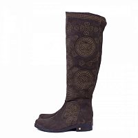 Женские  высокие сапоги из замши "Мотивы инков" - широкие женские кожаные и замшевые сапоги ручной работы с принтом, рисунком на заказ