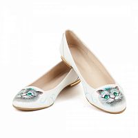 Балетки под платье "Чеширский кот" — женские кожаные балетки ручной работы с рисунком и вышивкой