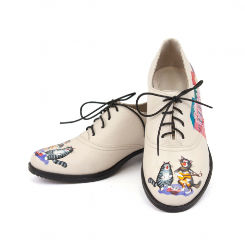 Комплект полуботинки и сумка шоппер "Питерские коты" - кожаный женский набор рюкзак и ботинки ручной работы с рисунком |  Sumnizza фото 9