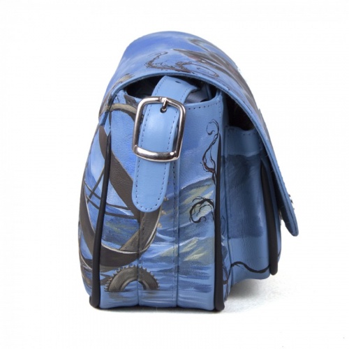 Женская кожаная сумка через плечо с рисунком ручной работы "Чешир" — кросс боди с принтом на заказ фото 5