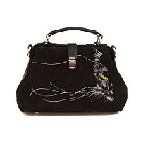 Женский саквож из замши с вышивкой кошки "Вибрисы" ручной работы с рисунком и вышивкой на заказ
