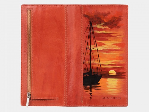 Тонкий кошелек с росписью "Рассвет" - кожаный женский кошелек-портмоне ручной работы с рисунком на заказ |  Sumnizza фото 2