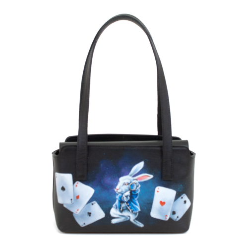 Дизайнерская сумка-шоппер, ручная роспись Чеширский кот - кожаная и замшевая женская сумка шоппер ручной работы с рисунком и вышивкой на заказ фото 4