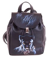 Маленький женский рюкзак с росписью "Черная пантера" ручной работы с рисунком и вышивкой на заказ