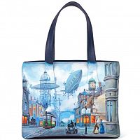 Женский кожаный шоппер с росписью "Машина времени" - ручной работы на заказ