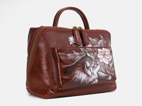 Женская темная сумка с росписью "Кошка в клумбе" на заказ | Sumnizza фото 2