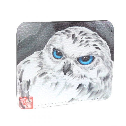 Холдер из кожи для карт и купюр с принтом "Белая сова" - кожаный женский конверт для карт, холдер ручной работы с рисунком |  Sumnizza фото 2