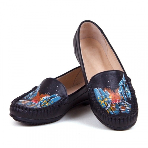 Женские мокасины с рисунком "Осенний дождь" - кожаные и замшевые мокасины ручной работы с рисунком на заказ | Sumnizza