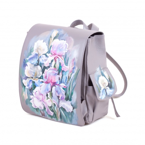 Большой женский рюкзак с росписью "Ирисы" - кожаный рюкзак ручной работы с оригинальным рисунком на заказ |  Sumnizza фото 2