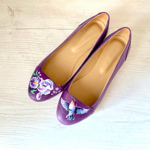 Цветные балетки "Ирис и колибри" - кожаные женские балетки ручной работы с рисунком на заказ |  Sumnizza фото 2