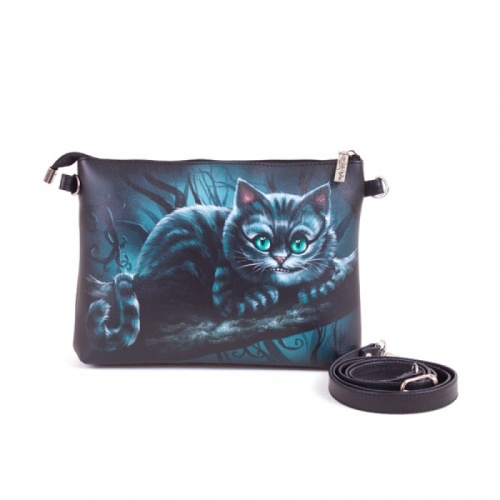 Женская кожаная сумка через плечо с рисунком ручной работы "Чешир на ветке" — кросс боди с принтом на заказ фото 4