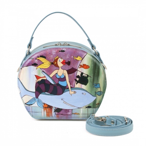 Полукруглая сумка из натуральной кожи "Морская" - круглая кожаная женская сумка ручной работы с рисунком |  Sumnizza