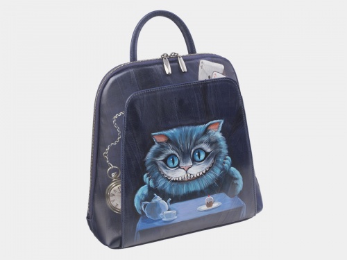 Женский рюкзак с рисунком по коже "Чеширский кот" ручной работы с рисунком на заказ | Sumnizza фото 2