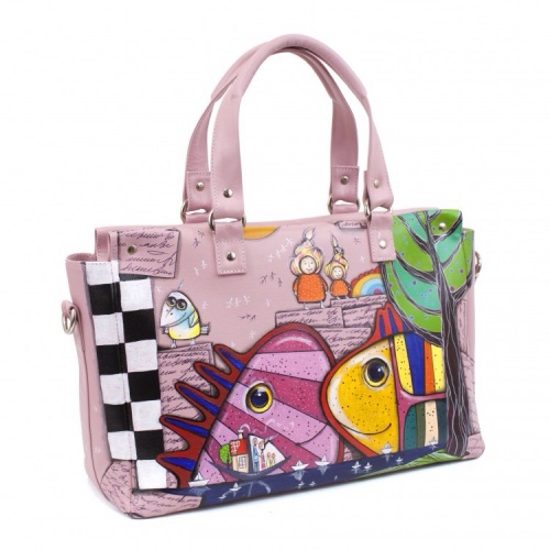 Комплект балетки и деловая сумка "Этно рыбы" - кожаный женский набор рюкзак и ботинки ручной работы с рисунком |  Sumnizza фото 6