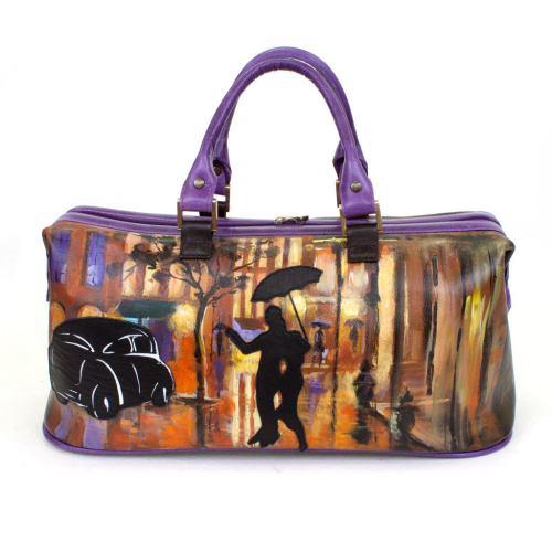 Сумка саквояж из кожи с росписью и аппликацией "Вечерний танец" - кожаный дорожный саквояж ручной работы с рисунком на заказ |  Sumnizza фото 2