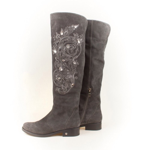 Женские сапоги-ботфорты "Вышивка с камнями" - кожаные и замшевые женские сапоги ручной работы с рисунком на заказ | Sumnizza фото 5