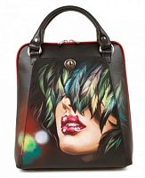 Кожаная рюкзак сумка с росписью "Дама" ручной работы с рисунком на заказ