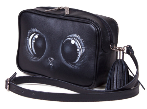 Сумка черная женская с рисунком ручной работы на заказ "Глазки" — кросс боди с принтом на заказ