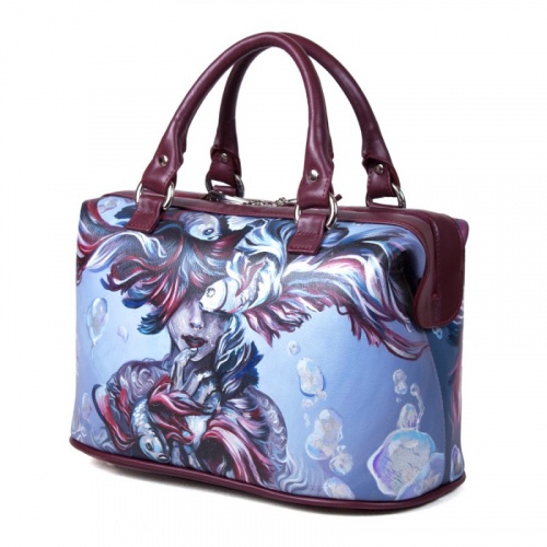 Саквояж с рисунком ручной работы "Водные глубины" — женская кожаная сумка саквояж ручной работы с рисунком и вышивкой на заказ фото 2