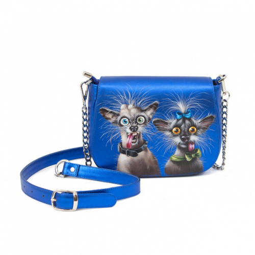 Женская кожаная сумка через плечо с рисунком ручной работы "Злые собачки" — кросс боди с принтом на заказ