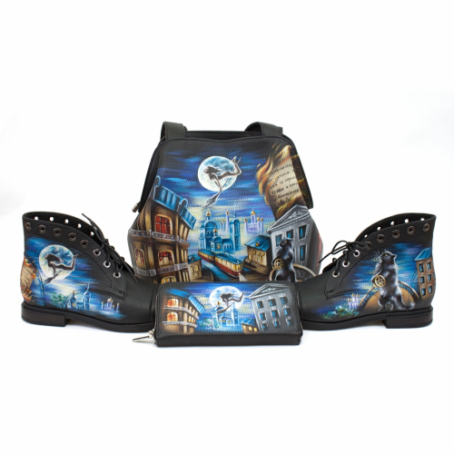 Женская кожаная сумка-мешок через плечо с рисунком «Мастер и Маргарита» ручной работы - кожаная женская сумка хобо, сумка мешок ручной работы с рисунком на заказ |  Sumnizza фото 4