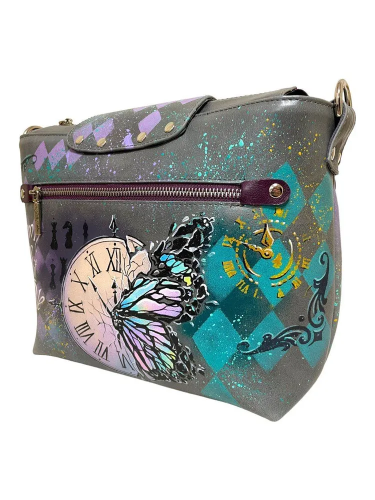 Женская сумка на заказ из кожи с рисунком ручной работы «Чеширский кот» на заказ | Sumnizza фото 7