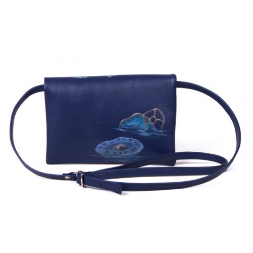 Женская кожаная сумка через плечо с рисунком ручной работы "Время Чеширского кота" на заказ - женская кожаная сумка ручной работы с авторским рисунком фото 3