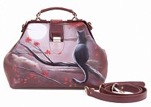 Женская сумка формы саквояж "Лунная кошка" ручной работы с рисунком и вышивкой на заказ
