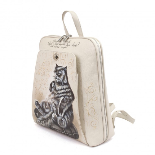 Кожаный рюкзак с рисунком "Кот Бегемот" ручной работы с рисунком и вышивкой на заказ - Sumnizza фото 9