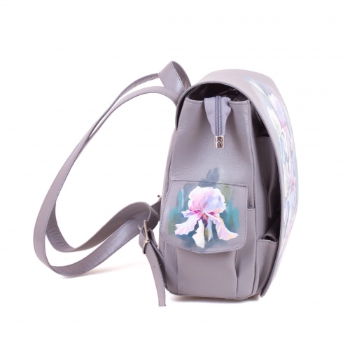 Большой женский рюкзак с росписью "Ирисы" - кожаный рюкзак ручной работы с оригинальным рисунком на заказ |  Sumnizza фото 4