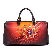 Удлиненный cаквояж "Огненный цветок" — классический дорожный кожаный саквояж ручной работы с рисунком и вышивкой на заказ
