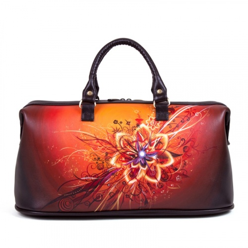 Удлиненный cаквояж "Огненный цветок" - кожаный дорожный саквояж ручной работы с рисунком на заказ |  Sumnizza