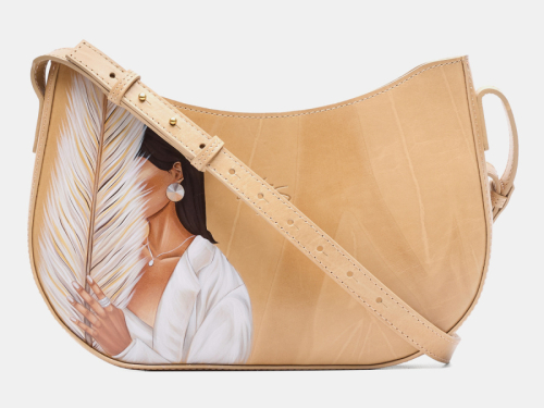 Дизайнерская сумочка ручной работы с рисунком «Белое перо» — кросс боди с принтом на заказ