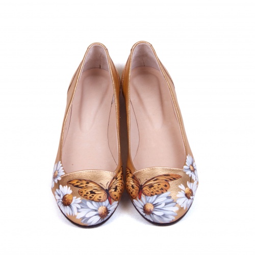 Комплект золотистые балетки и рюкзак "Ромашки" - кожаный женский набор рюкзак и ботинки ручной работы с рисунком |  Sumnizza фото 2