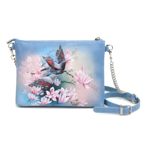 Женская сумка на комбинированном ремне "Весенняя песня" на заказ - женская кожаная сумка ручной работы с авторским рисунком фото 2