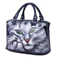 Трендовый кожаный саквояж с росписью "Кошачья любовь" ручной работы с рисунком и вышивкой на заказ
