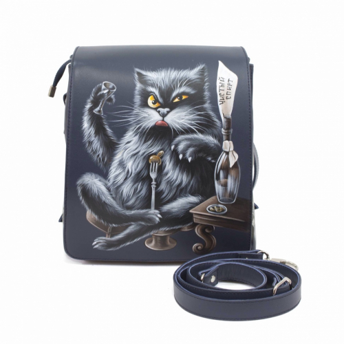 Кожаная сумка-рюкзак с рисунком "Кот Бегемот" ручной работы с рисунком и вышивкой на заказ
 фото 9