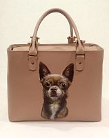 Кожаный шоппер с рисунком «Портрет чихуахуа» ручной работы — пошив женской кожаной сумки ручной работы, сумки с рисунком и именной вышивкой на заказ
