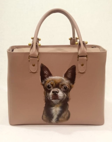 Кожаный шоппер с рисунком «Портрет чихуахуа» ручной работы - изготовление кожаной женской сумки ручной работы с рисунком | Сумки с принтом на заказ - Sumnizza