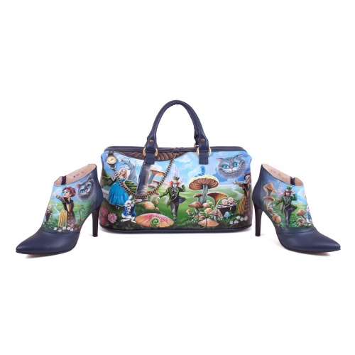 Комплект дорожный саквояж и ботильоны "Алиса" - кожаный женский набор рюкзак и ботинки ручной работы с рисунком |  Sumnizza фото 4