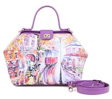 Кожаный саквояж с ручной росписью "Старый трамвай" ручной работы с рисунком и вышивкой на заказ
