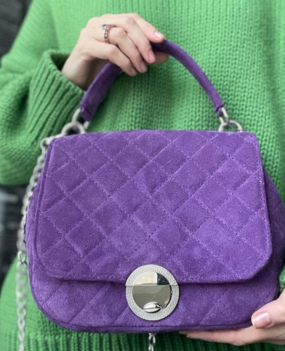 Аметистовая замшевая кросс боди ручной работы со стежкой и вышивкой на заказ "Венок" на заказ | Sumnizza фото 3