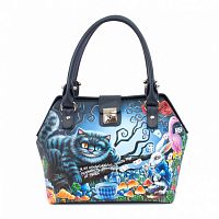 Женская сумка-саквояж с рисунком Чешира "Чешир на отдыхе" ручной работы с рисунком и вышивкой на заказ
