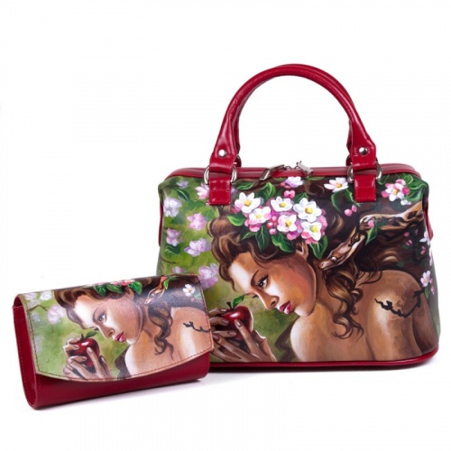 Комплект из саквояжа и кошелька с росписью "Яблоневый сад" фото