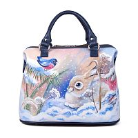 Саквояж ручной работы с росписью "Снегирь и зайка" ручной работы с рисунком и вышивкой на заказ
