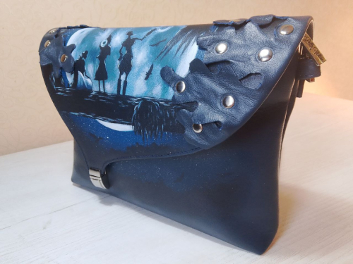 Женская сумка клатч через плечо с рисунком ручной работы на заказ "Полнолуние" на заказ - женская кожаная сумка ручной работы с авторским рисунком