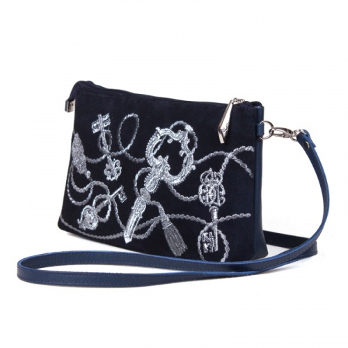 Женский замшевый клатч с вышивкой "Сплетенные ключи" на заказ - женская кожаная сумка ручной работы с авторским рисунком фото 2