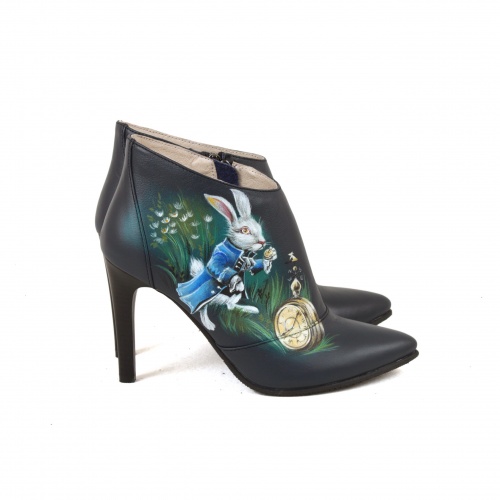 Комплект сумка с тремя отделениями и ботильоны "Чешир" - кожаный женский набор рюкзак и ботинки ручной работы с рисунком |  Sumnizza фото 5